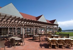 Outdoor seating at the Tiki Bar