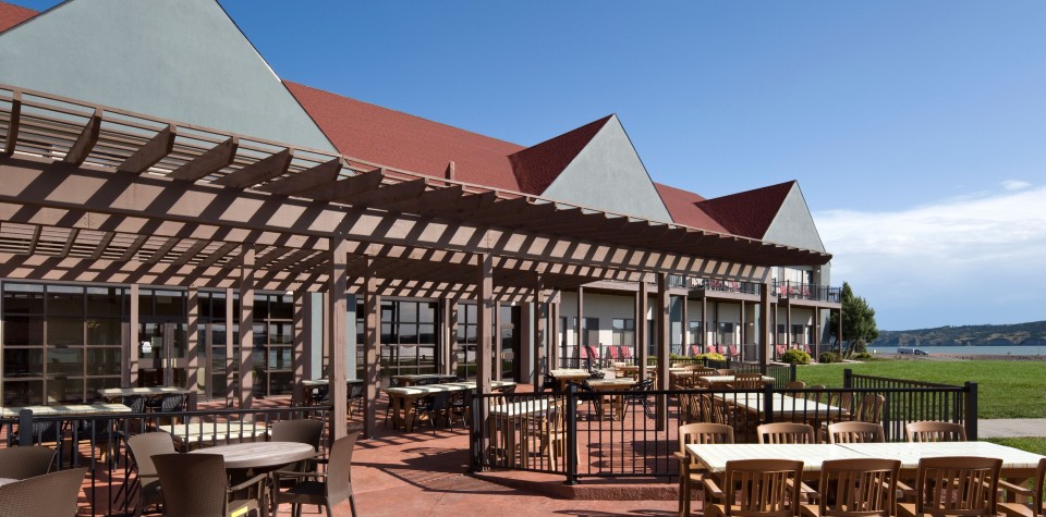 Outdoor seating at the Tiki Bar