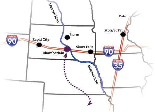 Map of chamberlains location on the way to the Black Hills